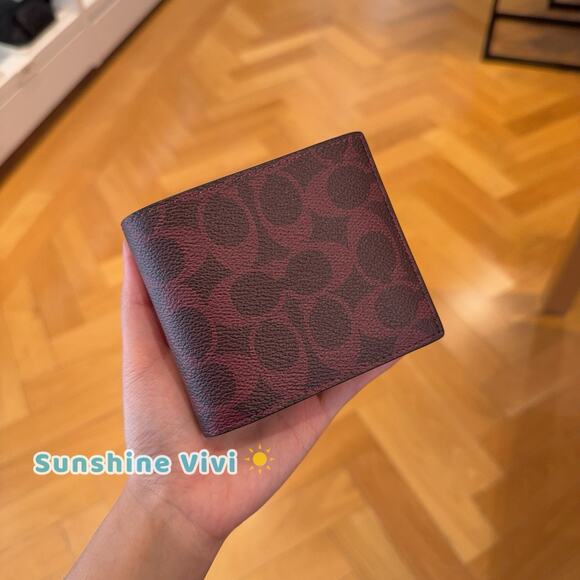 NWT Coach Men's 3-In-1 Wallet In Signature Canvas cw380 Black Currant - Picture 1 of 6